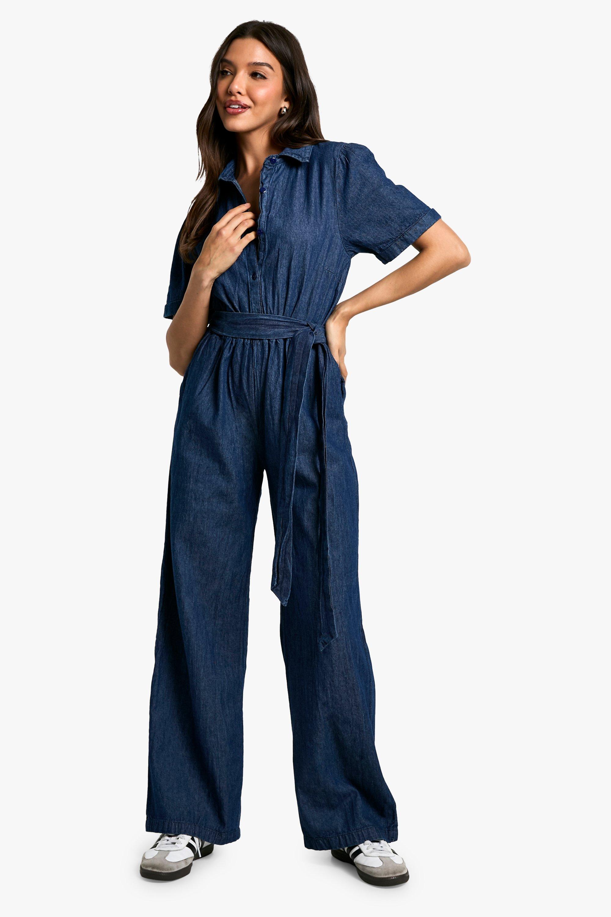 boohoo Chambray Denim Jumpsuit Blue Size 2